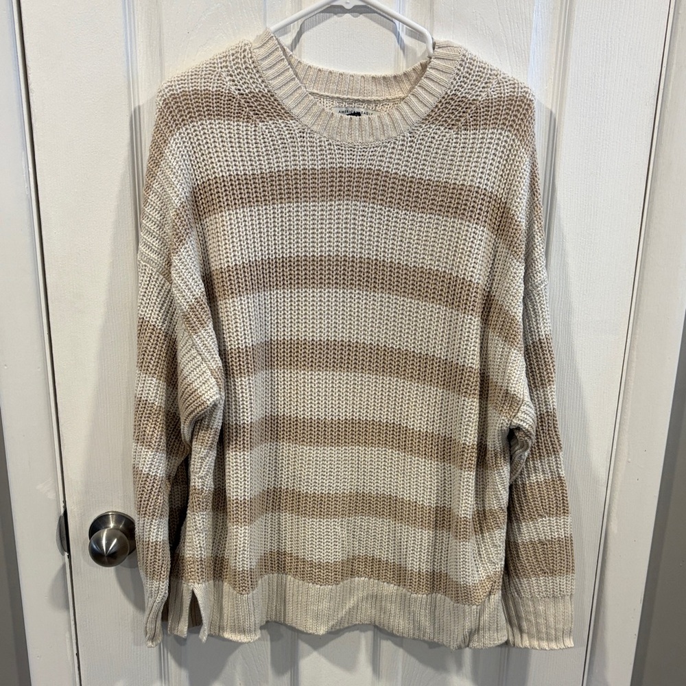 American Eagle Outfitters Tan and Cream Striped Sweater